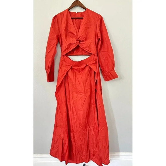 Womens V-Neck Long Sleeve Double Slit Maxi Dress Size Medium Burnt Orange - Picture 2 of 7